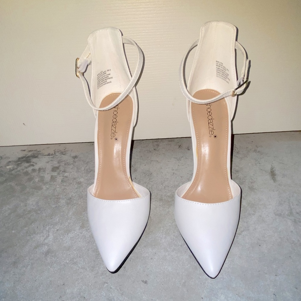 White stilettos with ankle strap